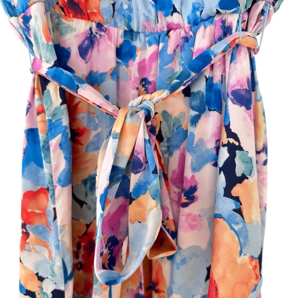 Nicole Miller Maxi Dress Large Faux Wrap Floral Flutter Sleeve V-Neck - Picture 9 of 15